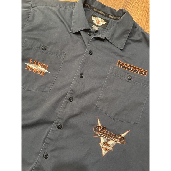 Harley Davidson Embroidered Patch Shirt Mens 2XL XXL Black Short Sleeve V Twin - Picture 2 of 6